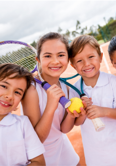 Kids on a tennis court